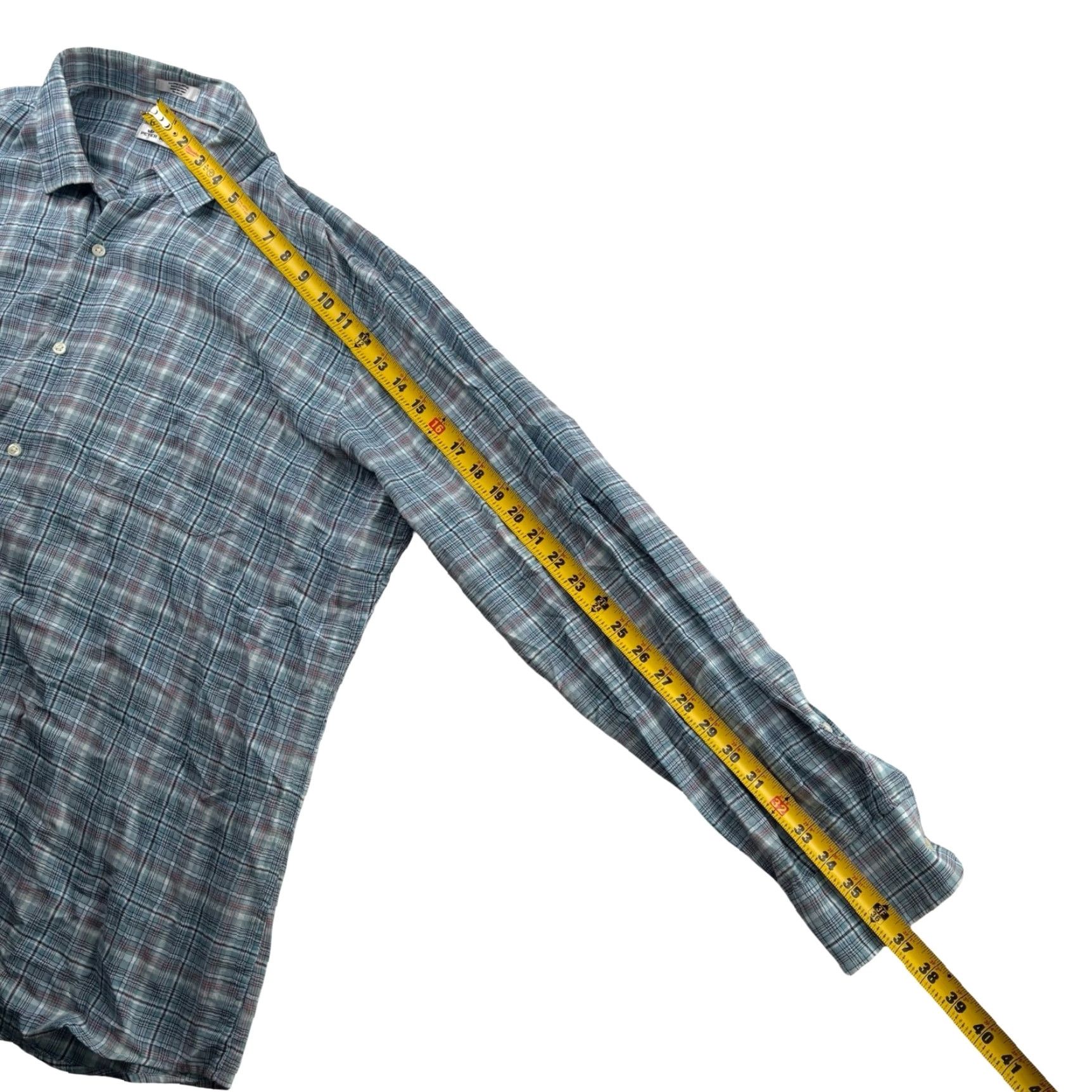 Peter Millar Shirt Men’s Cotton Plaid Button-Up Blue Large