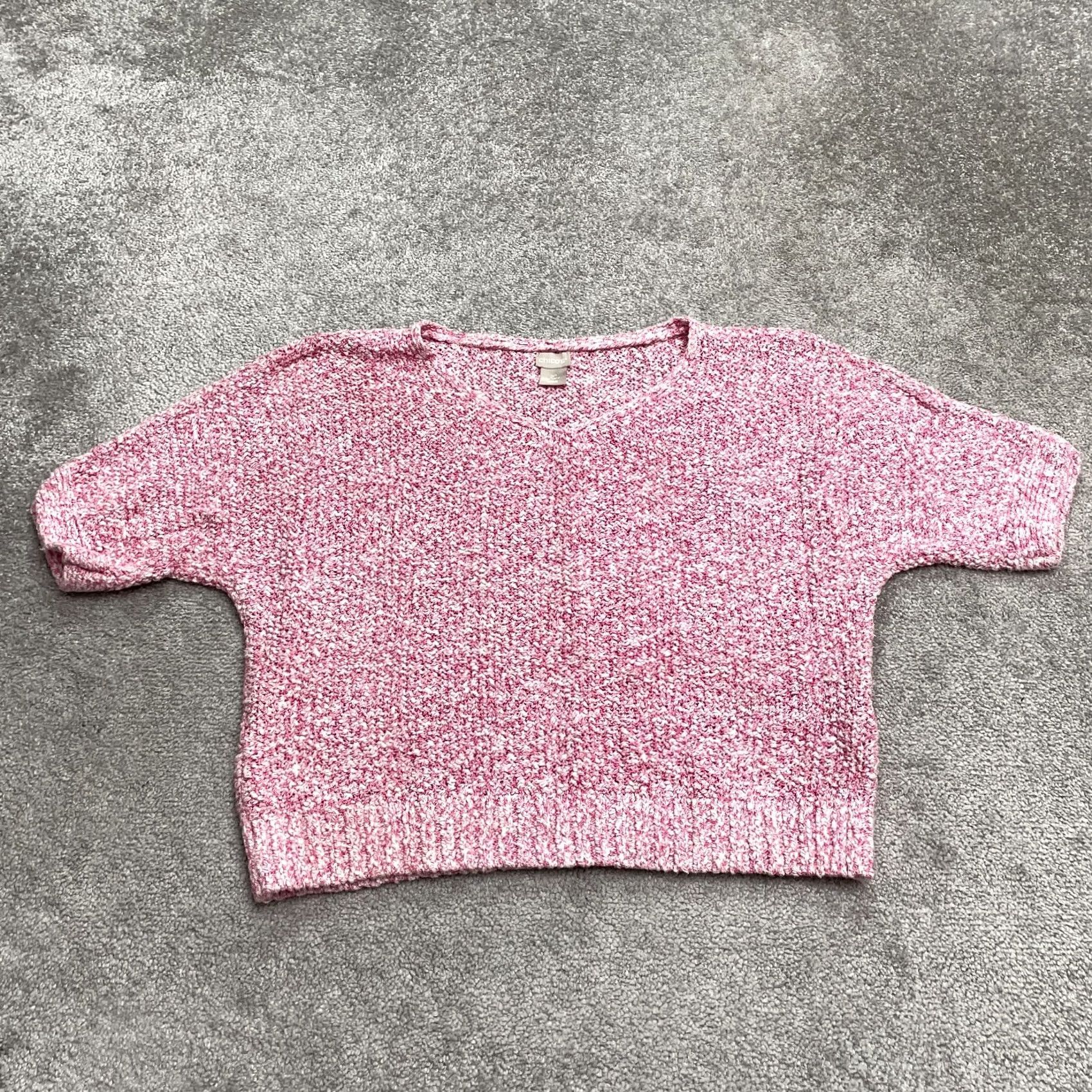 Vintage Chico's Crochet Cropped Popcorn Sweater Womens Large Petite 2 Pink Short Sleeve V-Neck Pullover Knit All Seasons Solid Dolman Sleeve Vintage: No Size L / US 10 / IT 46 - 2 Thumbnail