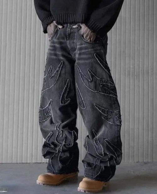 Japanese Brand Mayuko x moto Street Retro Raw Edge Embroidery Baggy Jeans Size US 32 / EU 48 - 5 Thumbnail