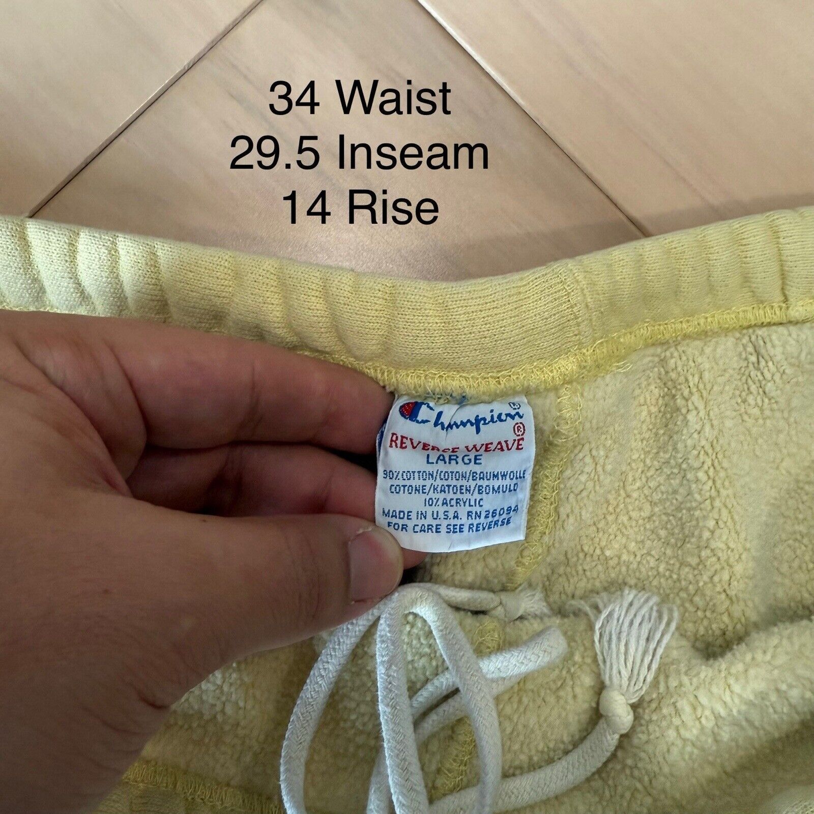 Champion × Vintage Vintage Champion Reverse Weave Sweatpants Large Yellow 90s Size US 34 / EU 50 - 5 Thumbnail