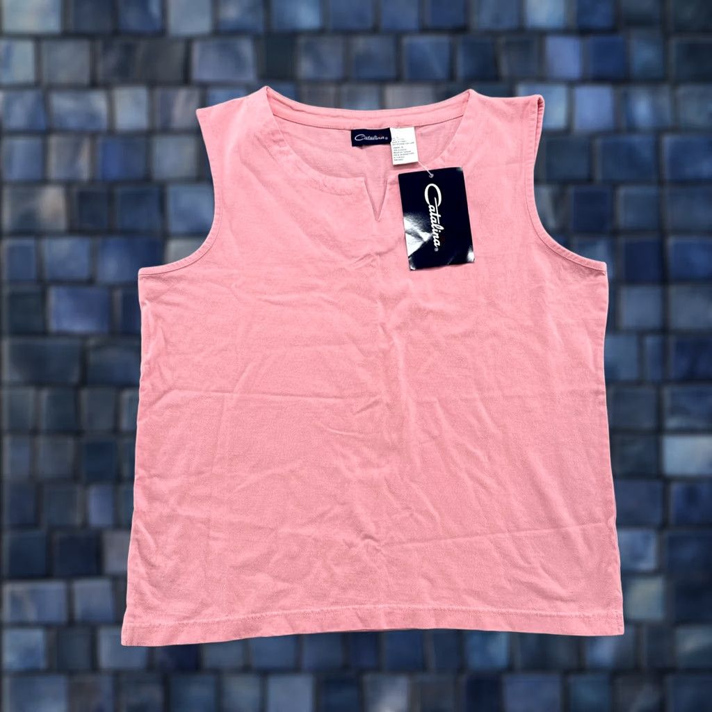 Catalina VINTAGE Catalina Women’s Pink 100% Cotton Sleeveless Tank Top XL Shirt, V Neck, Round Neck, Pullover, Basic Retro Size XL / US 12-14 / IT 48-50 - 1 Thumbnail
