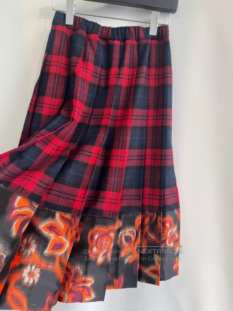 Comme des Garcons Comme des Garcons Size F Red Plaid Patchwork Print Pleated Size 23" - 6 Thumbnail