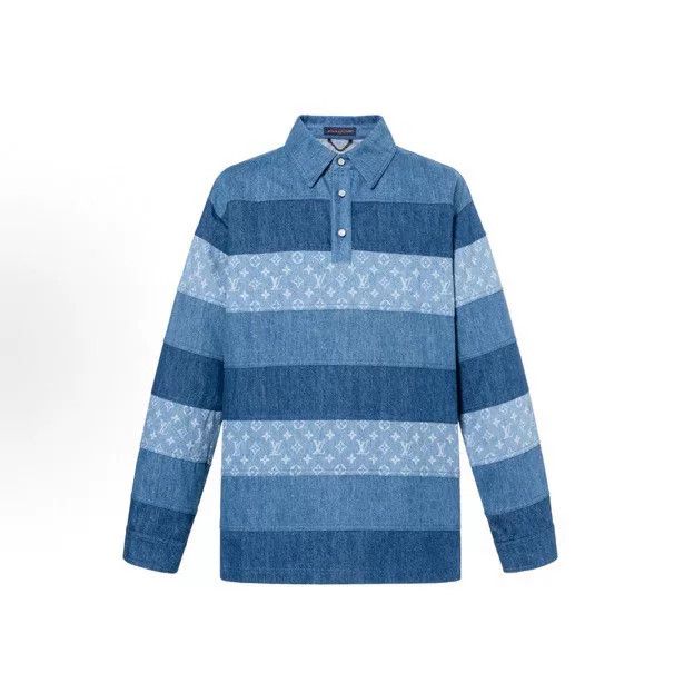 Louis Vuitton Louis Vuitton Blue Stripe Print Long-Sleeve Polo Size US M / EU 48-50 / 2 - 1 Thumbnail