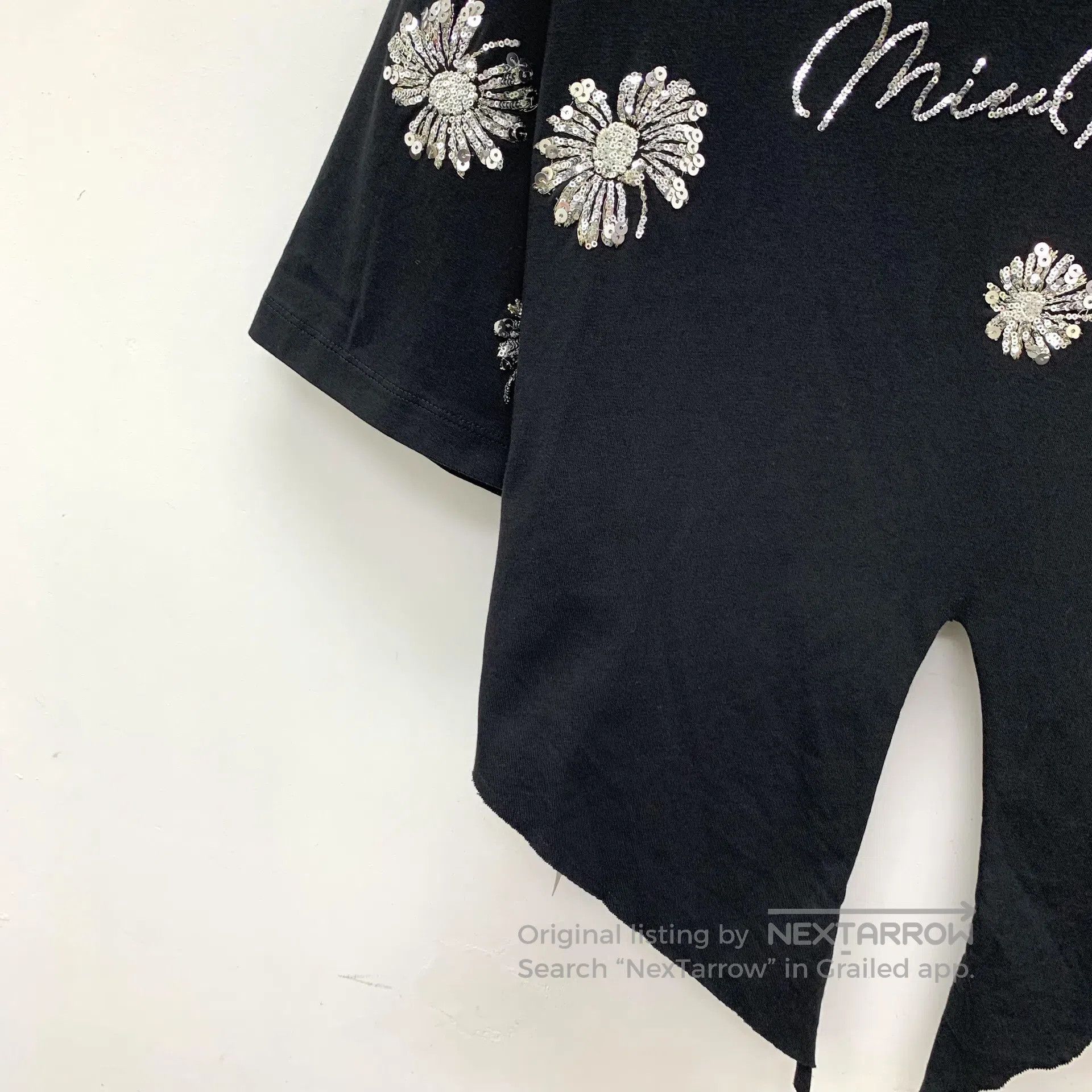 Miu Miu Miu Miu Black floral sequin cotton round neck short sleeve Size S / US 4 / IT 40 - 4 Thumbnail