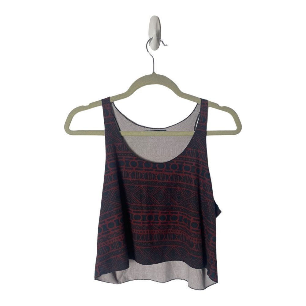 Brandy Melville Brandy Melville Maroon & Black Geometric Flowy Crop Top One Size ONE SIZE - 3 Thumbnail