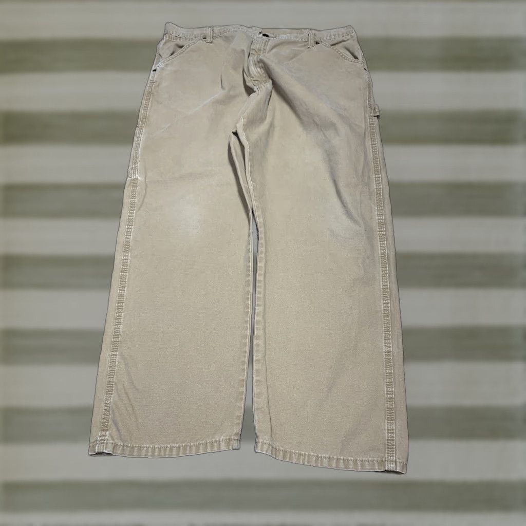 Wrangler Wrangler Carpenter Pants Mens 40 x 30 Tan Cotton Pockets Hammer Loop Waist 40 Regular Inseam 30 Denim Canvas Workwear Casual Pants Size US 40 / EU 56 - 1 Thumbnail
