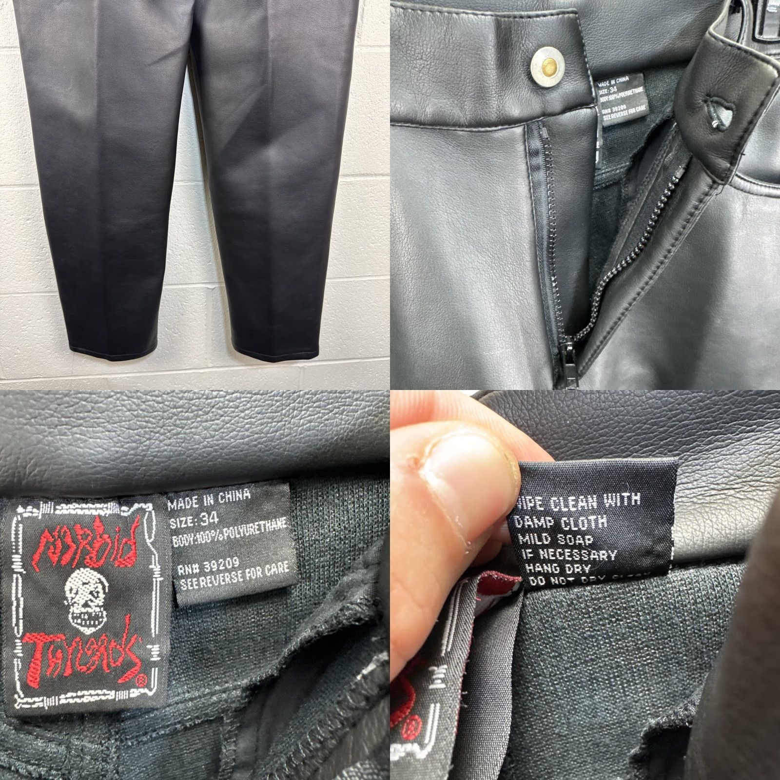 Vintage Morbid Threads Pants Mens 34x34 Black Faux Leather Vinyl Slim Straight Chino Punk Gothic Emo Casual Party/Cocktail Birthday Mens Size US 34 / EU 50 - 9 Thumbnail