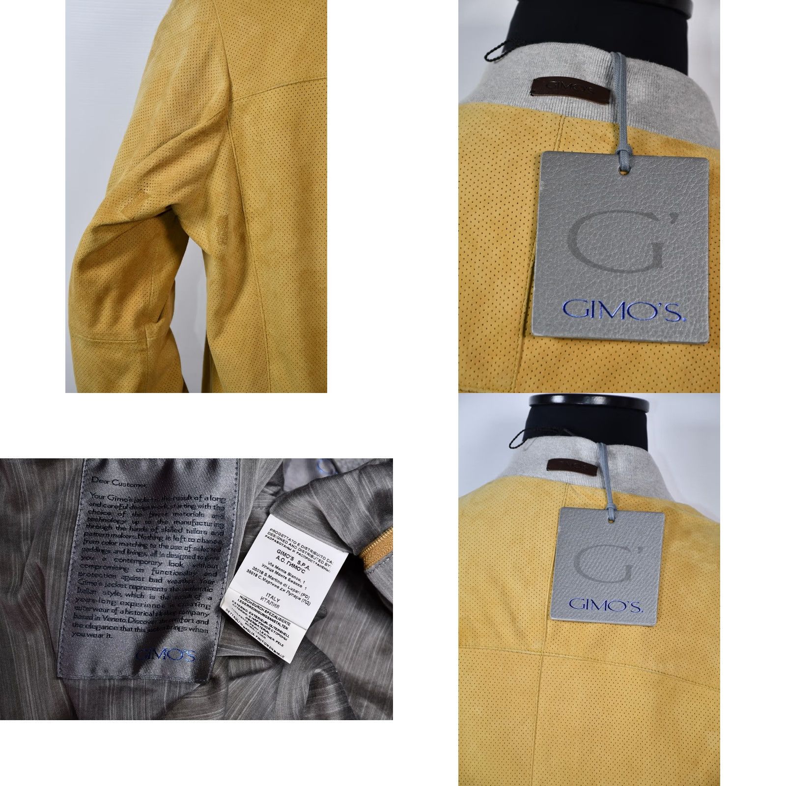 Vintage Gimo's Leather Jacket Mens L IT 52 Bomber Leather Yellow 100% Genuine 100% Leather Vintage No Style Winter Casual Sz IT52 Size US L / EU 52-54 / 3 - 8 Thumbnail