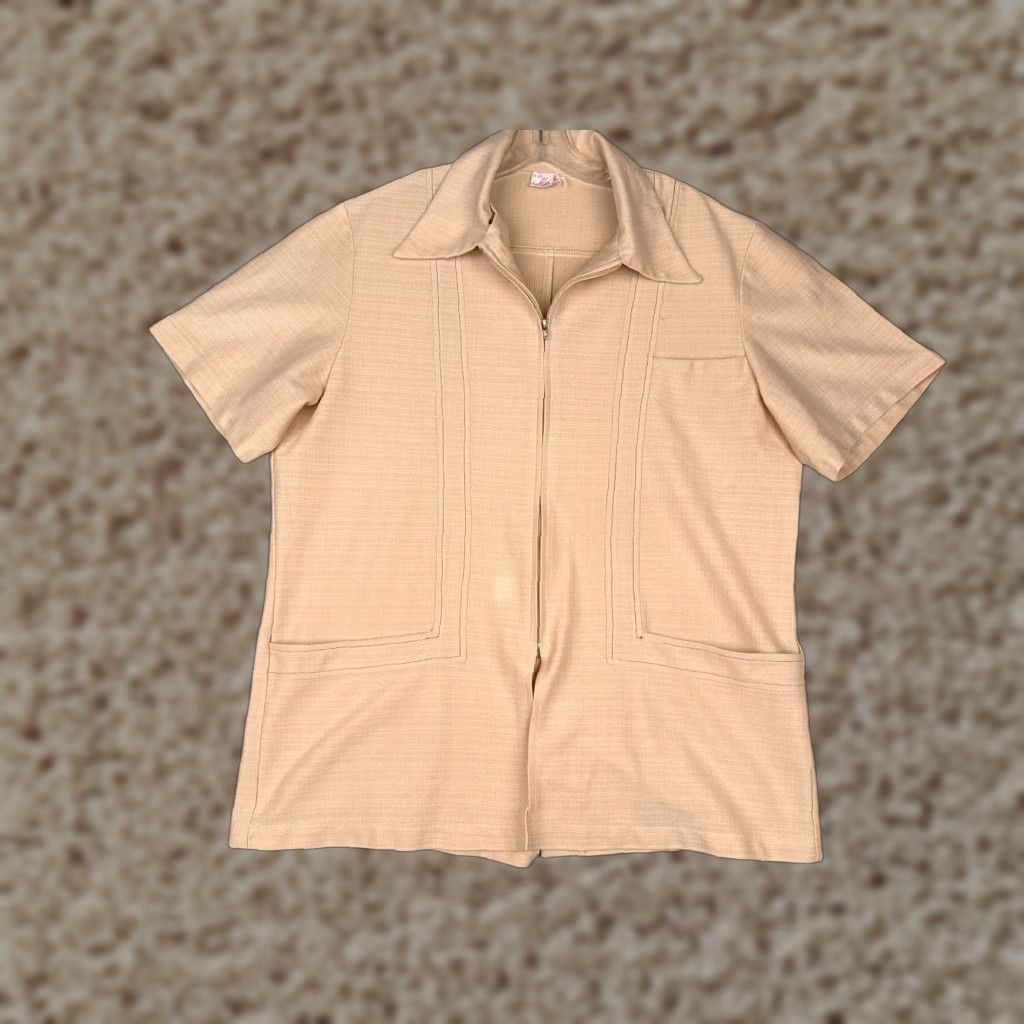 Vintage VINTAGE Mela Shirt Men Beige Short Sleeve Button-Up 3 Pocket Polyester Blend Aloha Beach Vacation XL Mens Size US XL / EU 56 / 4 - 1 Thumbnail