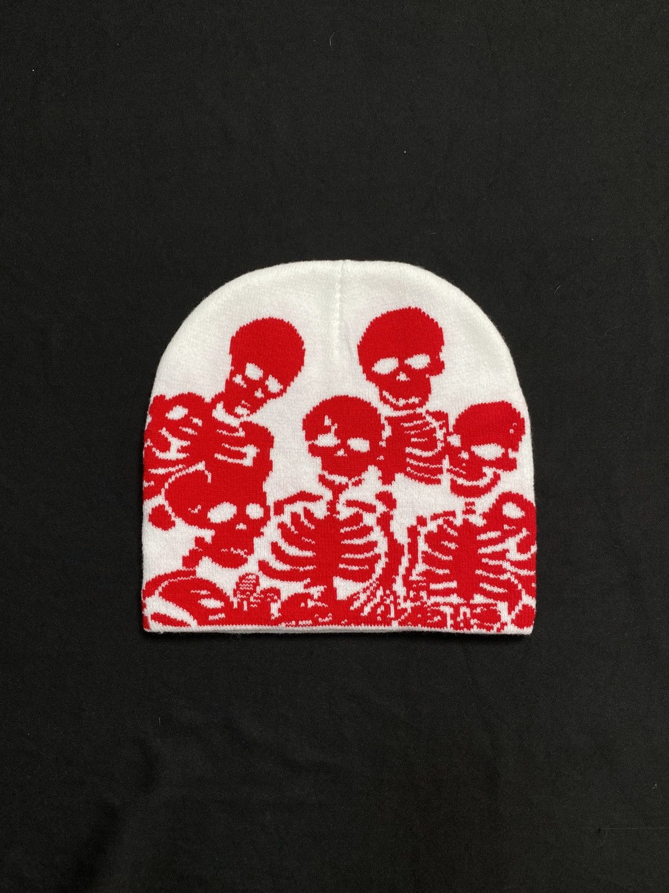 Japanese Brand Rare Skeleton Graphic design No Cuff Knit White Beanie OS Size ONE SIZE - 1 Thumbnail