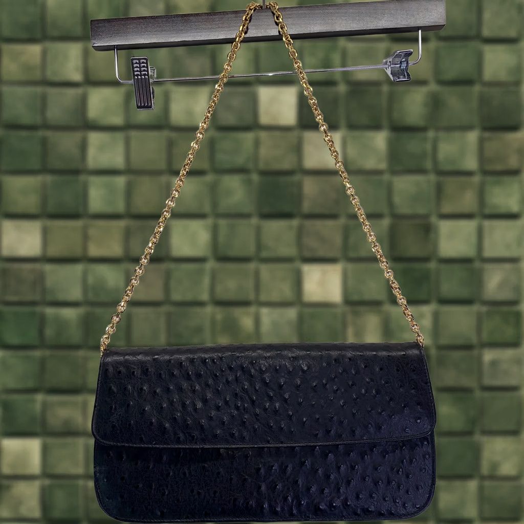 Neiman Marcus VINTAGE Neiman Marcus Women's Clutch Ostrich Leather Black Chain Clutch Small Bag Size ONE SIZE - 1 Thumbnail