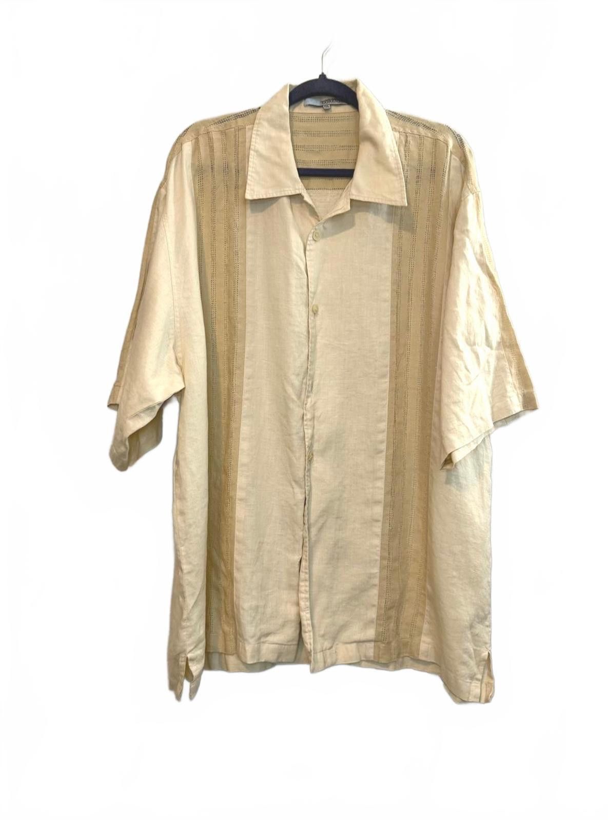 Lorenzo Uomo Cream Beige Men Linen Camp Collar Button Up Shirt Size US XXL / EU 58 / 5 - 5 Thumbnail