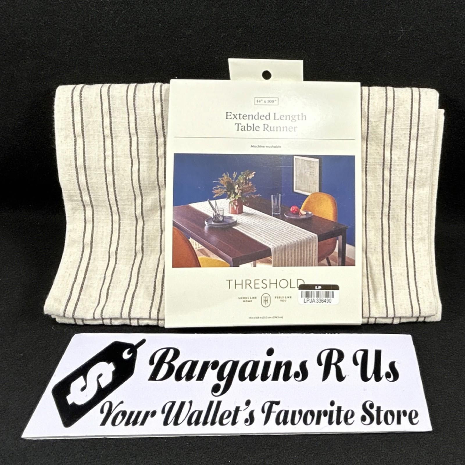 Other Threshold Striped Table Runner 14 x 108 in Beige Black Cotto Size ONE SIZE - 1 Thumbnail