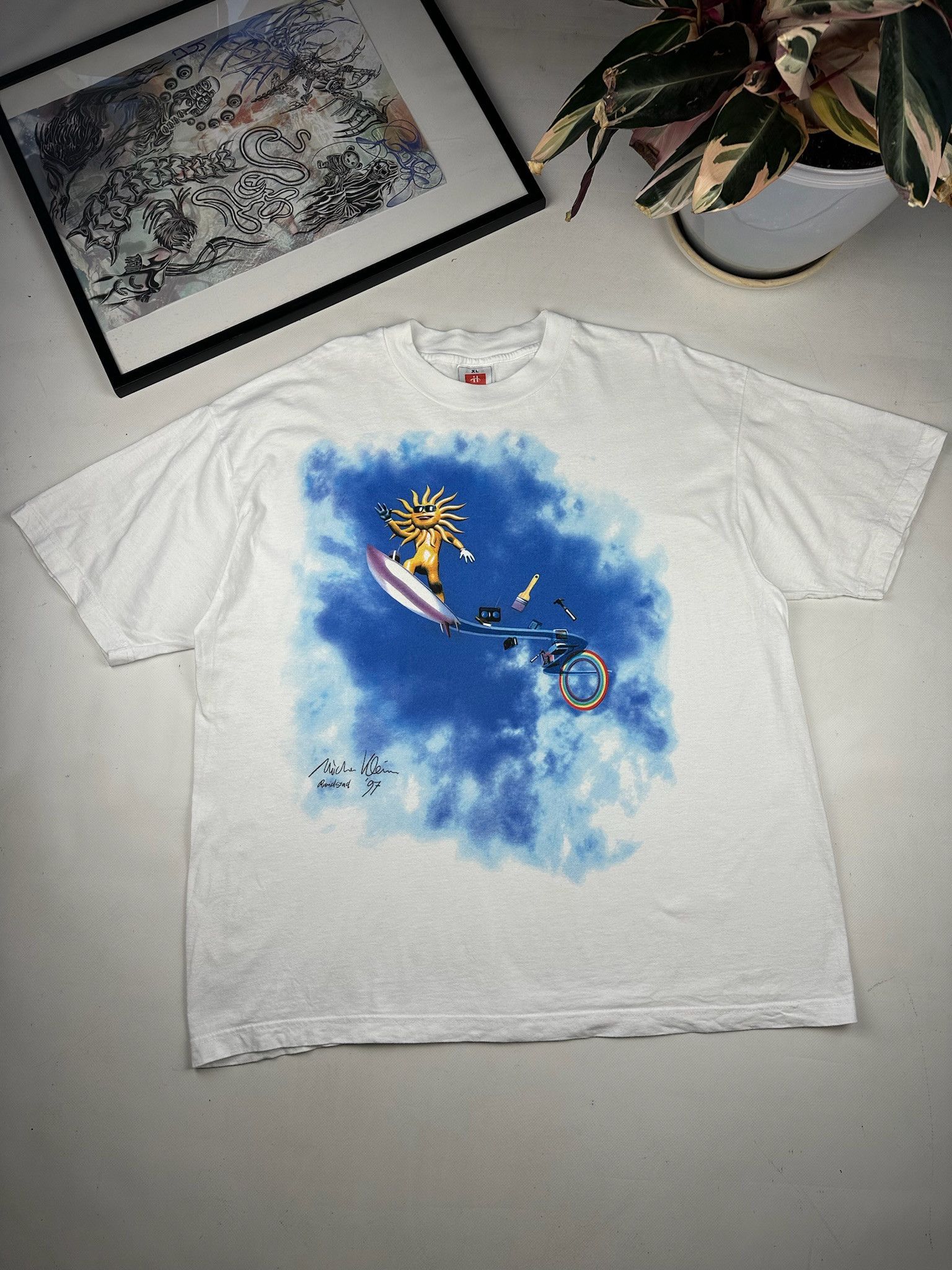 Vintage Micha Klein Digital Surf Art Graphic T-Shirt acid