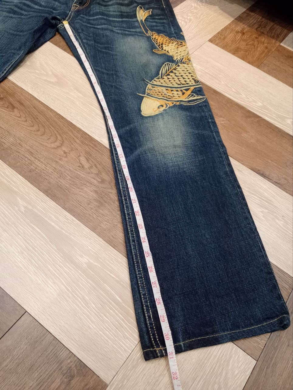 Eternal ETERNAL JAPAN SUKAJAN SUGOI FISH EMBROIDERY BLUE DENIM PANTS Size US 34 / EU 50 - 17 Thumbnail
