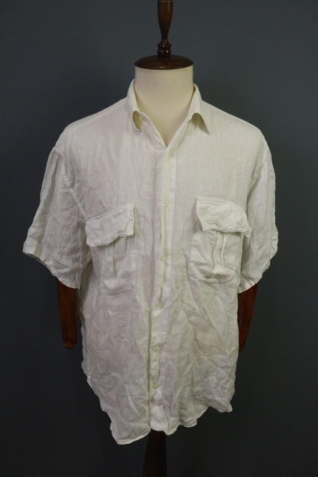 120% Lino 120% Lino White Collared Chest Pocket Button Down Shirt Size US M / EU 48-50 / 2 - 1 Thumbnail