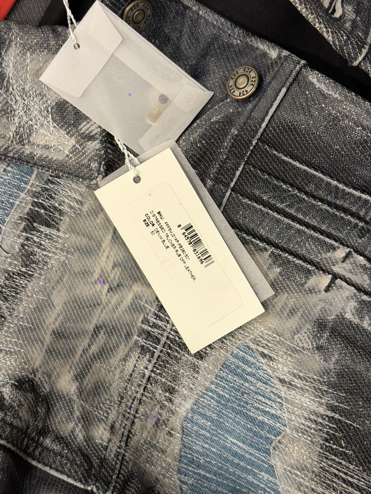 424 Men's Gray Denim-Effect Trucker Leather Jacket Size US M / EU 48-50 / 2 - 6 Thumbnail