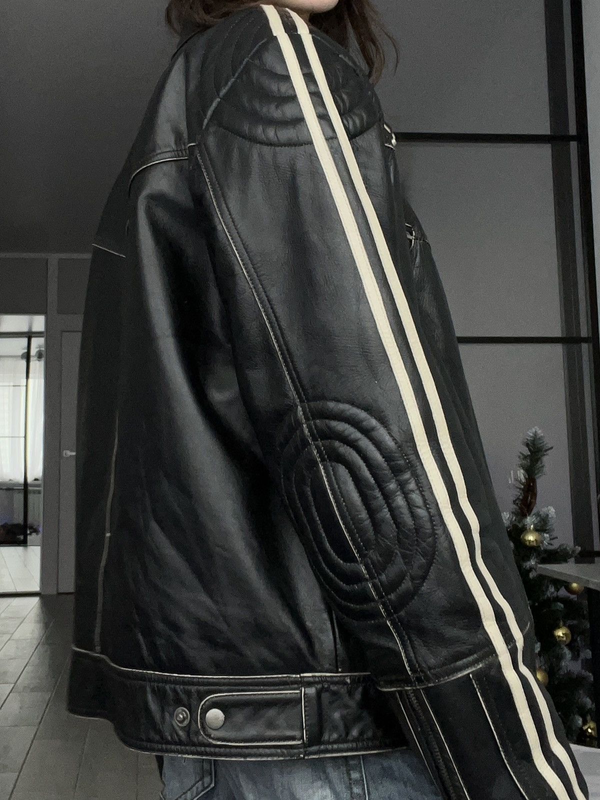 Hysteric Glamour Balenciaga x Adidas Style Cropped Stripes Leather Jacket Size US M / EU 48-50 / 2 - 1 Thumbnail