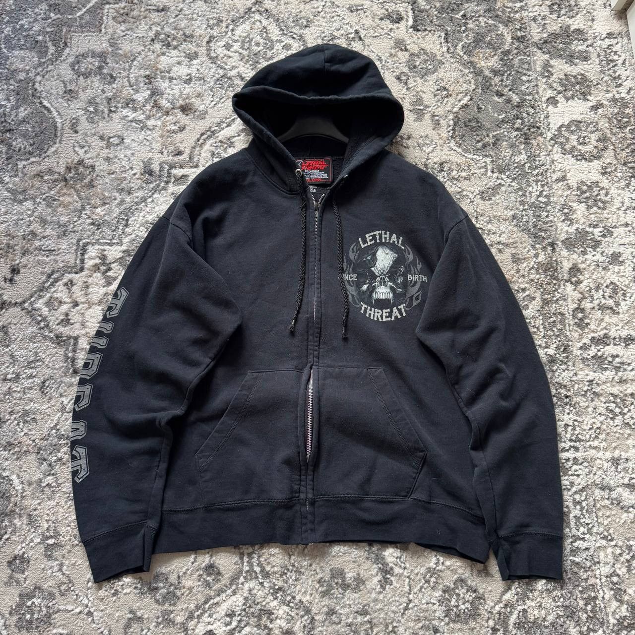 Japanese Brand Japanese Vintage Moto Punk Skull Goth Zip Baggy Black Hoodie Size US L / EU 52-54 / 3 - 3 Thumbnail