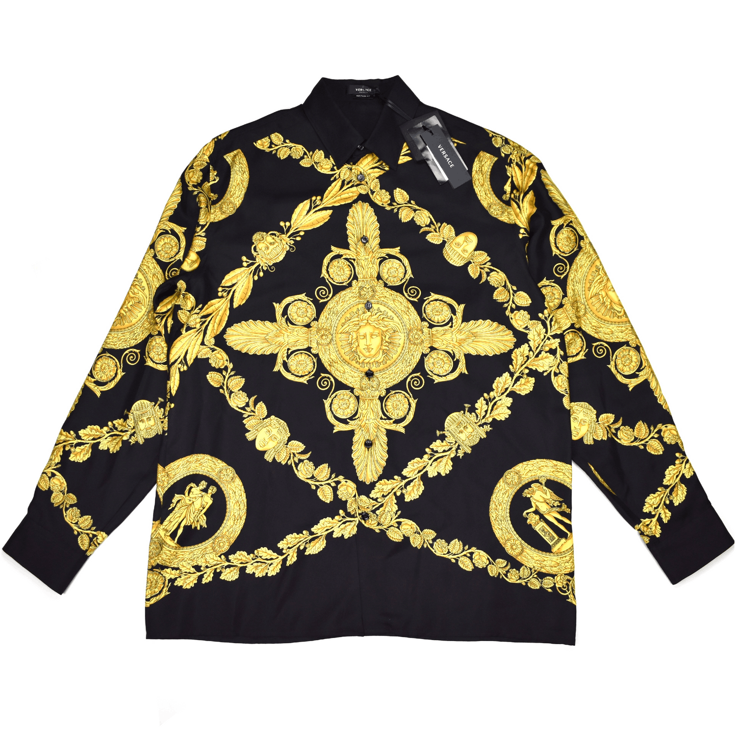 Versace Versace Black Gold Barocco Medusa Print Silk Shirt Size US M / EU 48-50 / 2 - 1 Thumbnail