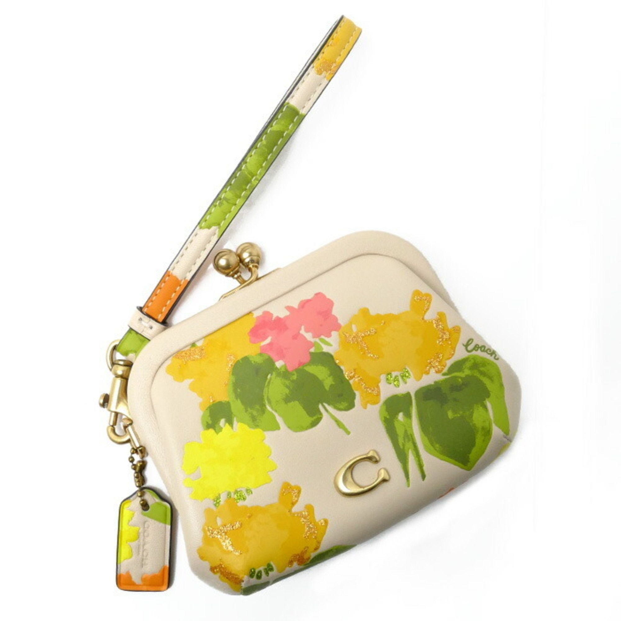 image of Coach Floral Print Kiss Lock Coin Case Beige Multicolor Cc485 Outlet Ladies, Women's