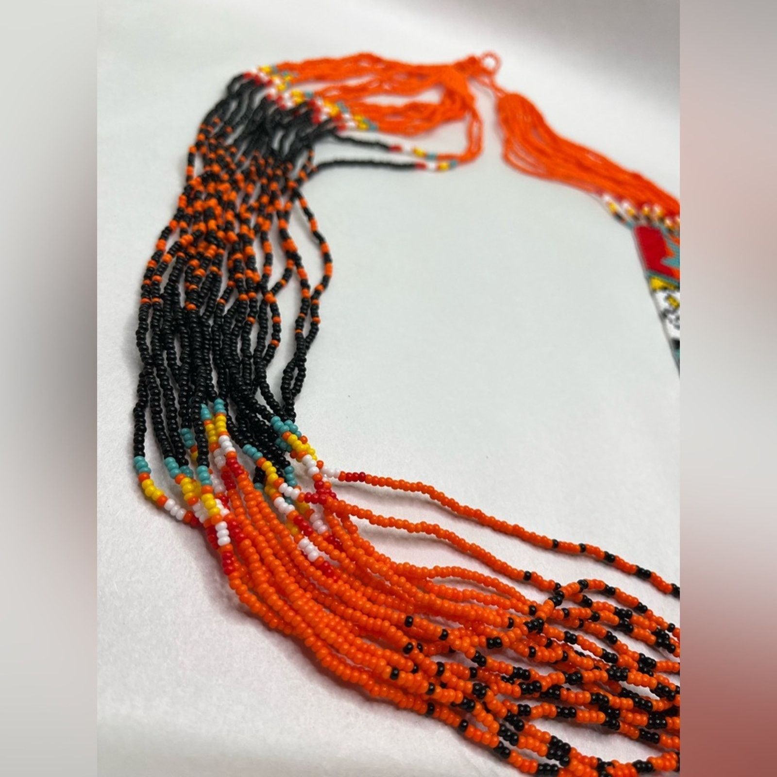 Handmade Groovy Retro Artisan Candy Skull Neon Orange beaded necklace Size ONE SIZE - 3 Thumbnail