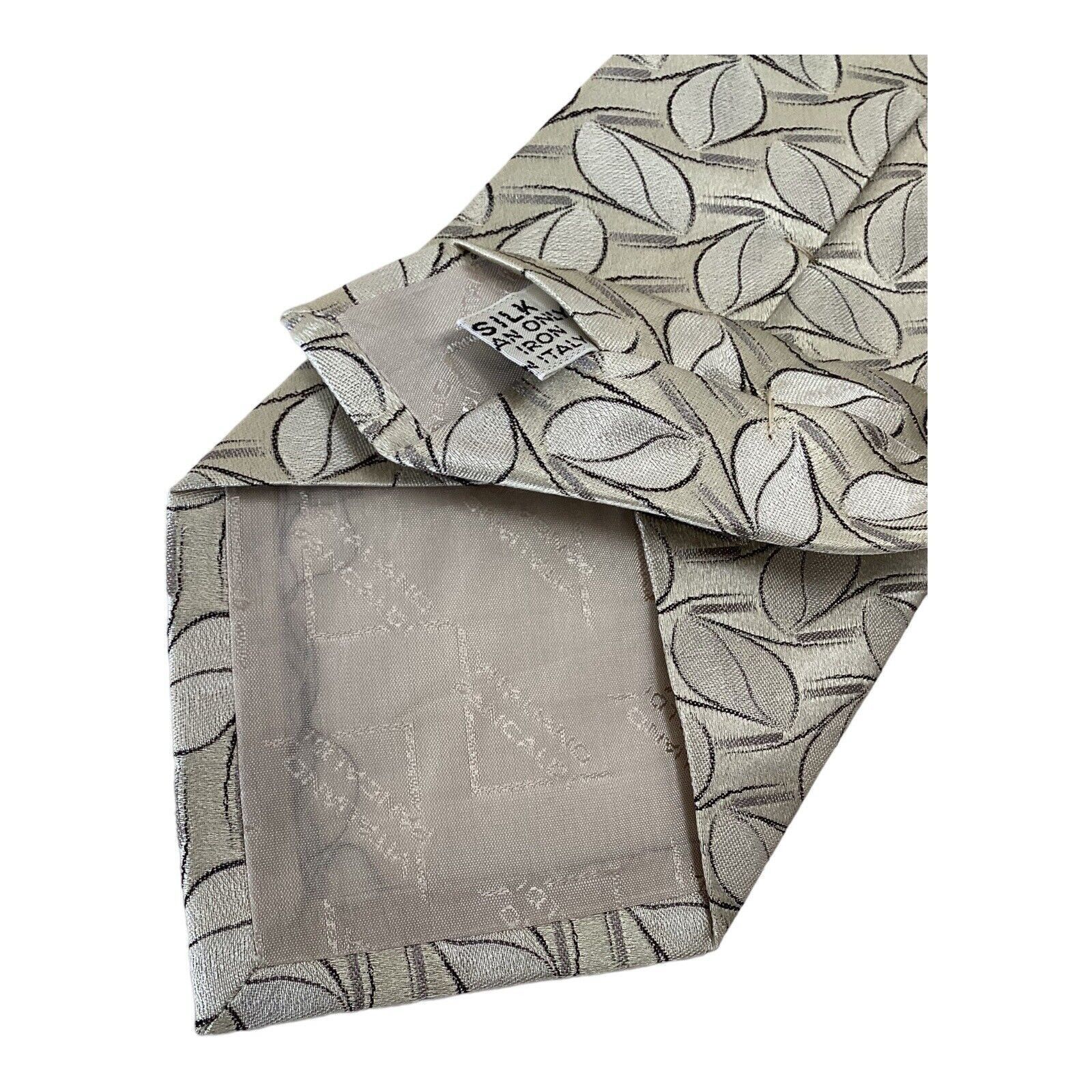 Vitaliano VITALIANO PANCALDI Ivory Leaf Print Luxury Silk Tie Italy W: Size ONE SIZE - 5 Thumbnail