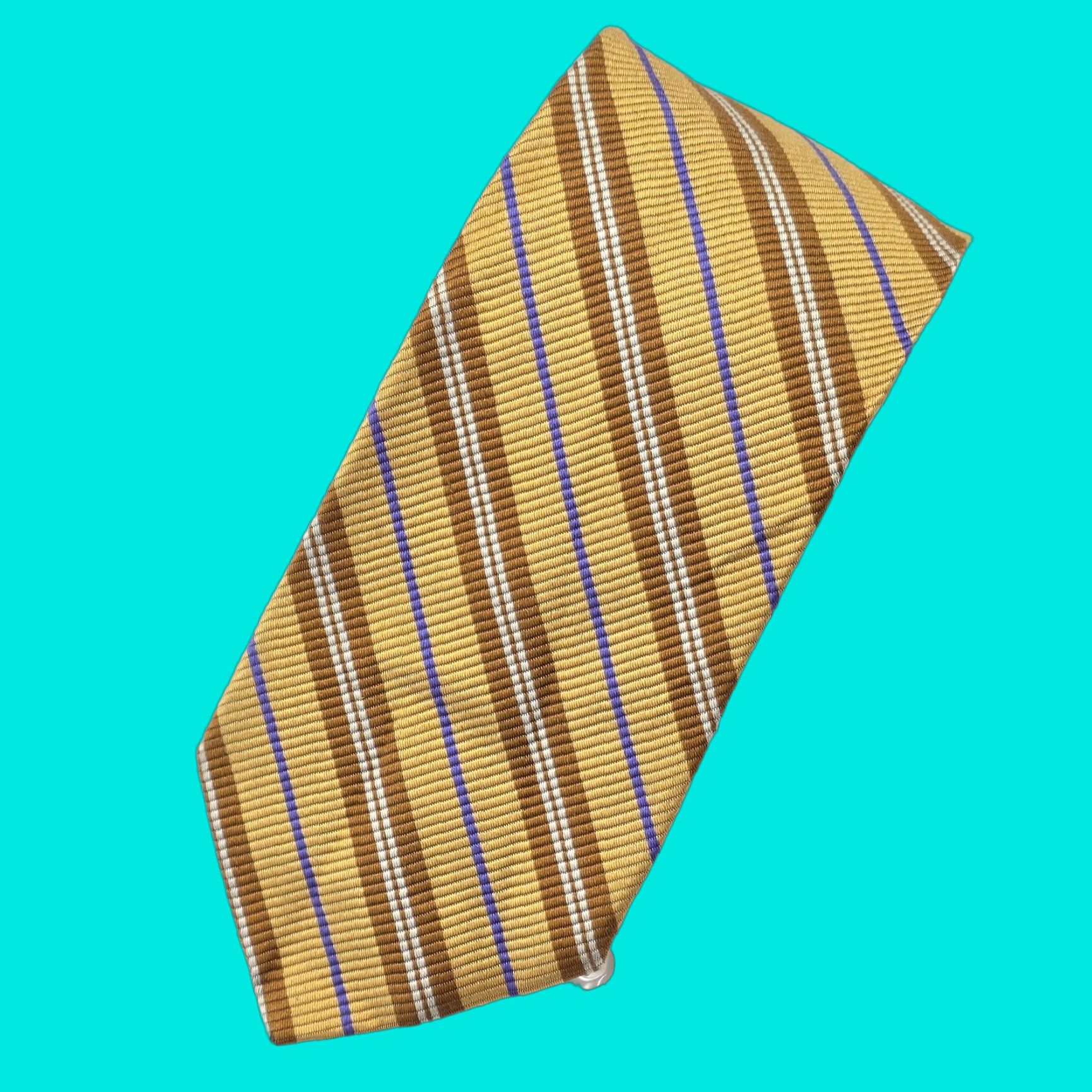 Robert Talbott Robert Talbott Necktie Mens XL Gold Striped Tie Textured Designer USA Size ONE SIZE - 1 Thumbnail