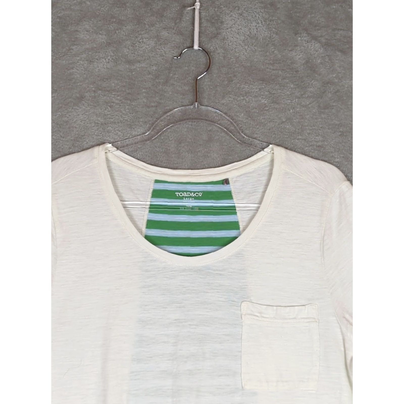 Toad&Co Toad&Co Womens L Organic Cotton Tee Shirt Short Sleeve Creamy White Pocket Striped Back Casual Comfortable Vintage: No Size L / US 10 / IT 46 - 3 Thumbnail