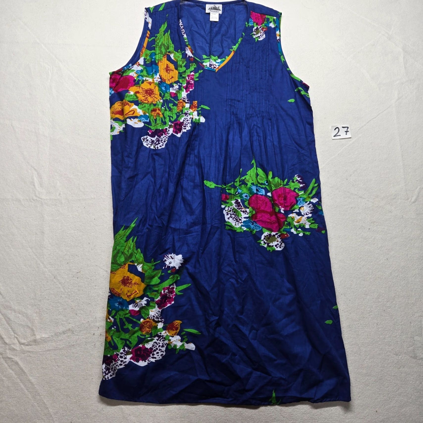 Vintage Metropolitan Women's Dress Sundress Casual 1X Blue Floral Midi Sleeveless Scoop Neck Summer Vintage No 0 Size XL / US 12-14 / IT 48-50 - 2 Thumbnail