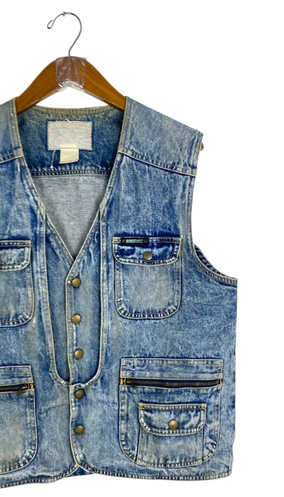 Japanese Brand Vtg Borderless Denim Vest Jacket Multipocket Tactical Design Size US S / EU 44-46 / 1 - 3 Thumbnail