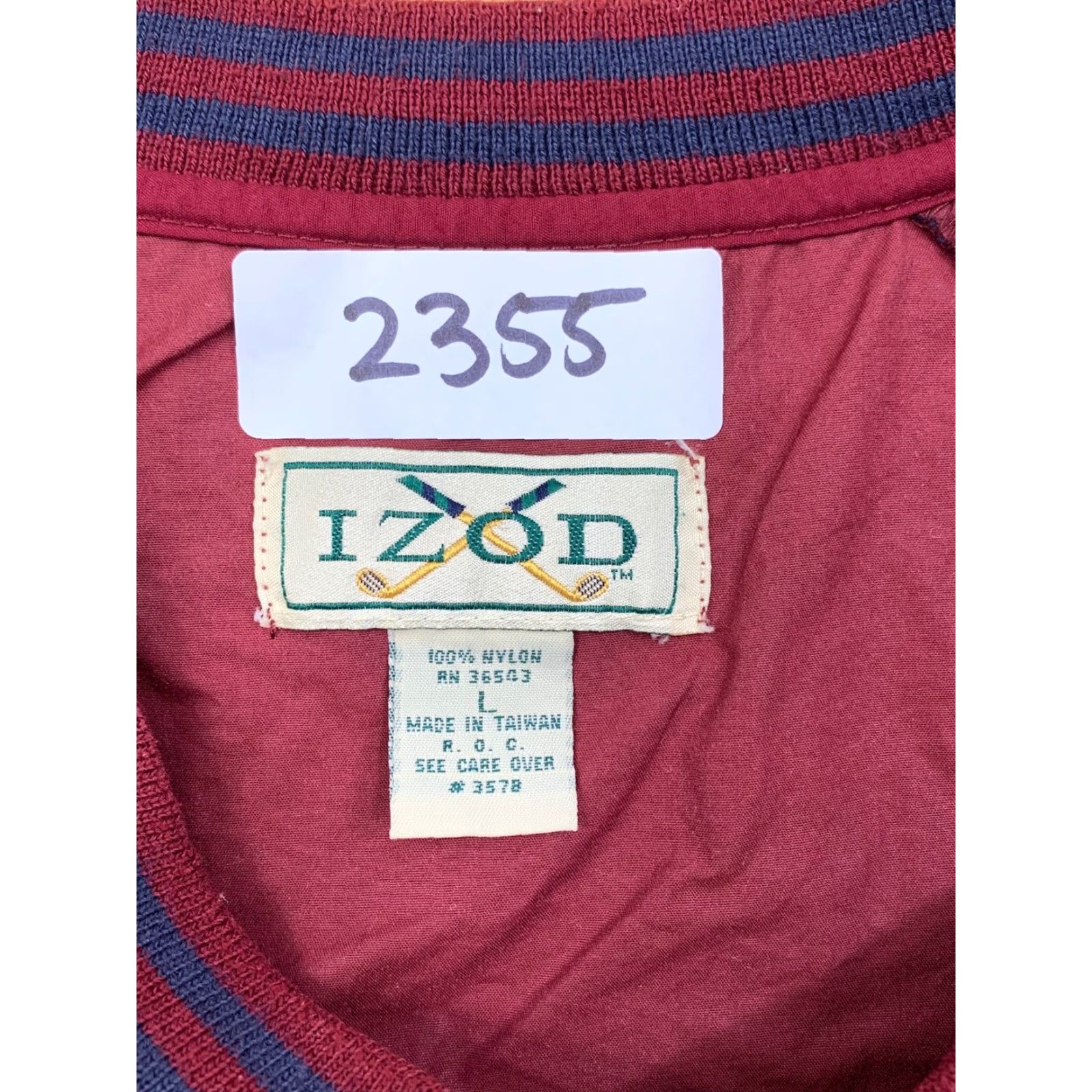 Izod VTG IZOD Pullover Windbreaker Sz L Red V Neck Long Sleeve Golf Distress #2355 Size US L / EU 52-54 / 3 - 5 Thumbnail