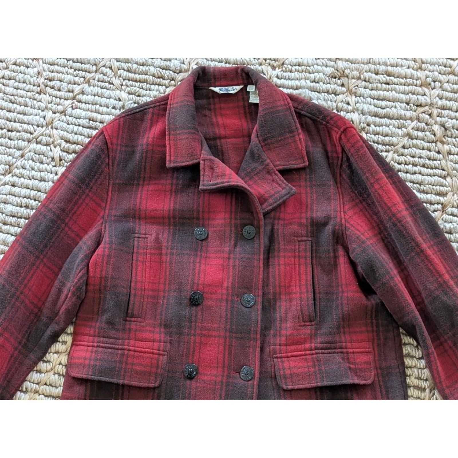 Eddie Bauer VINTAGE Eddie Bauer jacket coat / Buffalo plaid wool baggy mens L Red 48" chest 1990s button front Mackinaw plaid grunge style Size US L / EU 52-54 / 3 - 5 Thumbnail