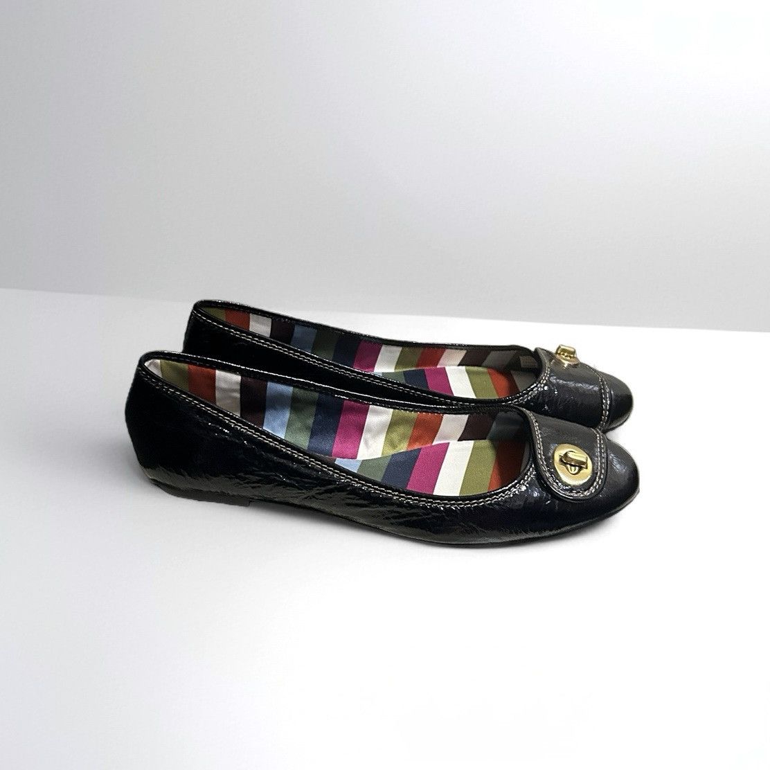 Coach Coach 'Noel' Black Leather Flats with Gold Accent Size US 10 / IT 40 - 2 Thumbnail