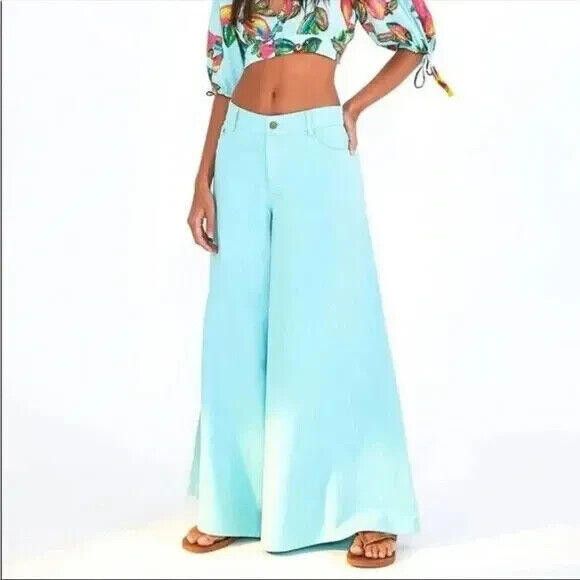 image of Farm Rio Anthropologie Extreme Wide Leg Pants Xs 268795 in Blue, Women's
