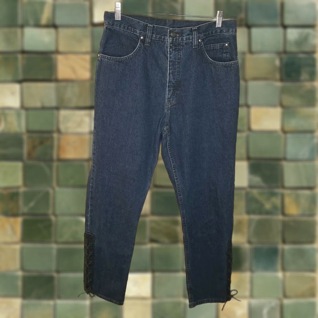 Harley Davidson VINTAGE Harley-Davidson Jeans Women Straight Lace-Up Blue 32x30 Adult Women blue jeans? Size 32" / US 10 / IT 46 - 1 Thumbnail