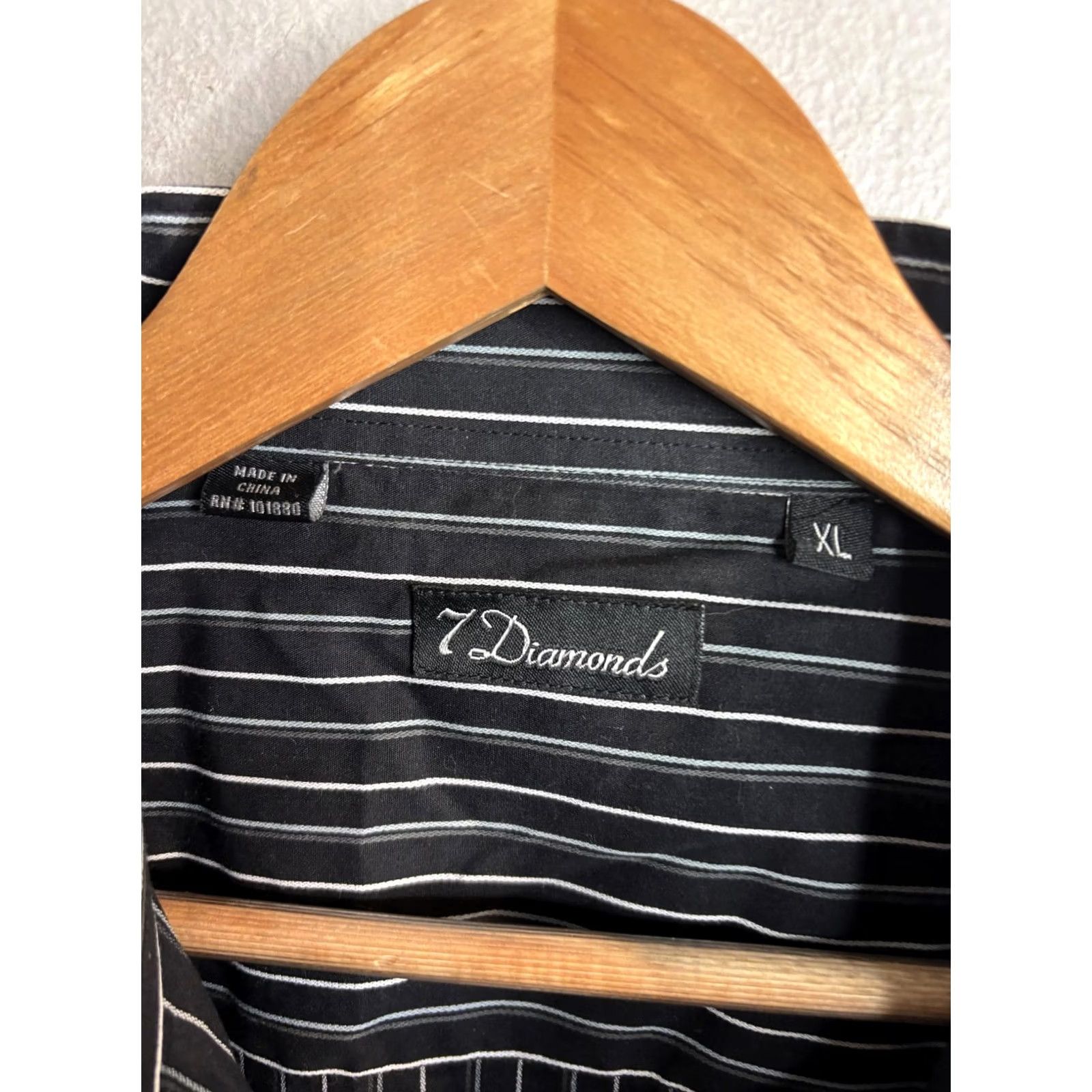 Vintage 7 Diamonds Shirt Mens XL Black Stripe Long Sleeve Embroidered Button Up Casual Size US XL / EU 56 / 4 - 3 Thumbnail