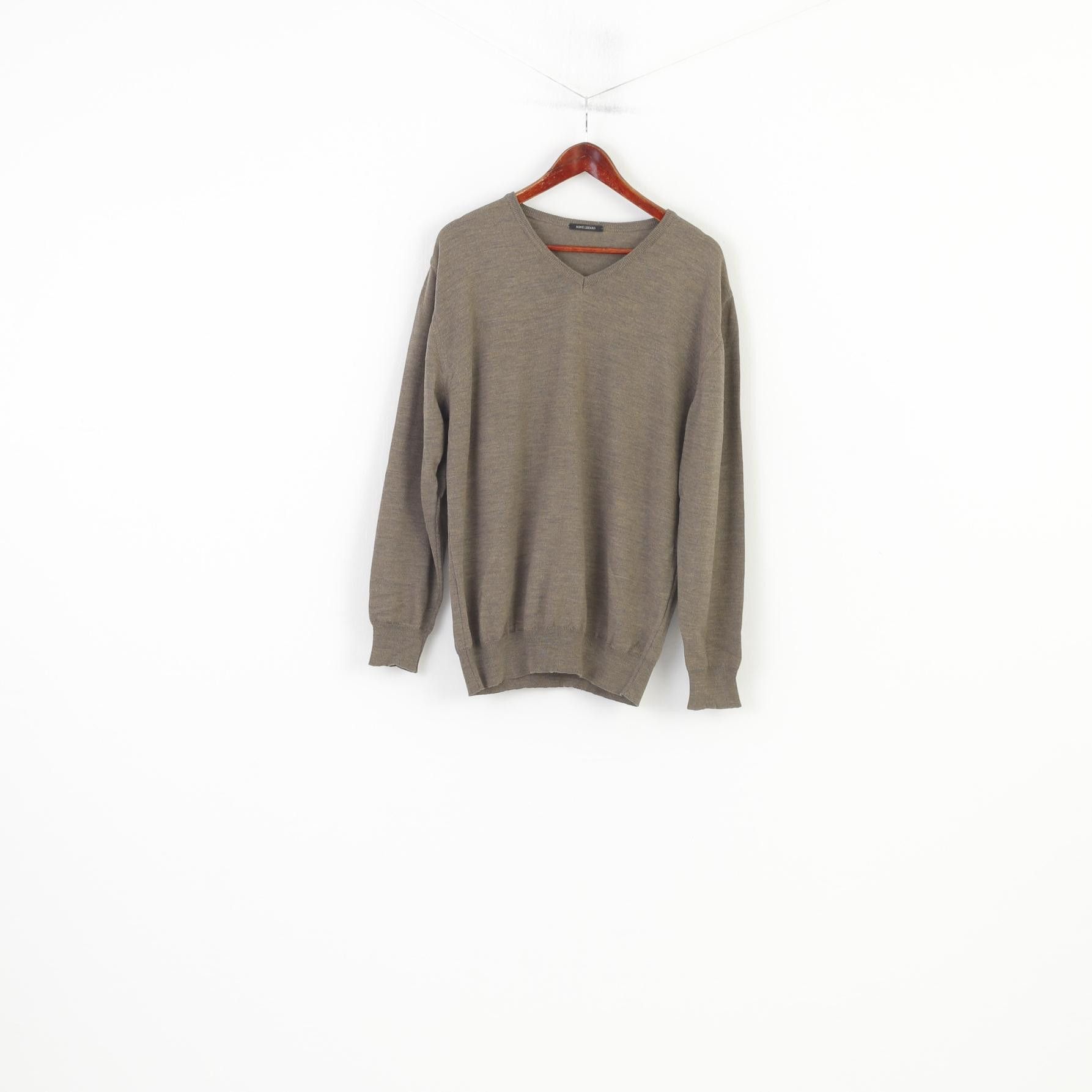 Vintage Rene Lezard Men 54 XL Jumper Brown Grey Merino Wool 10860 Size US XL / EU 56 / 4 - 1 Thumbnail
