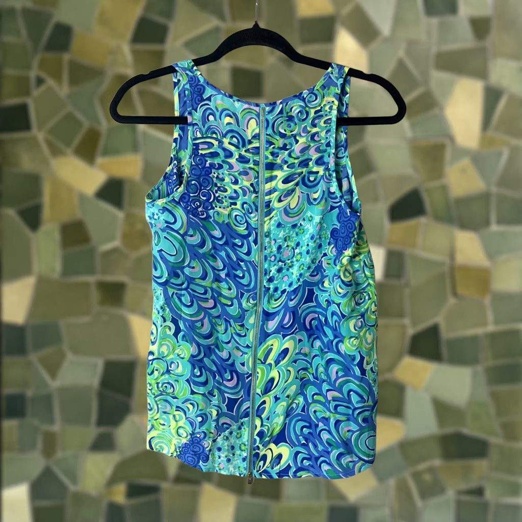 Lilly Pulitzer Lilly Pulitzer Top Women XS Aerial Sea Blue Lagoon 100% Silk Sleeveless Back Zip Size XS / US 0-2 / IT 36-38 - 1 Thumbnail