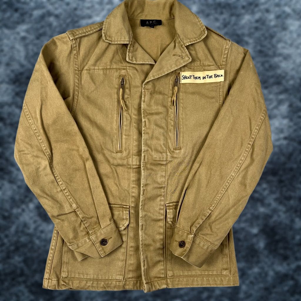 Vintage APC F2 Military Jacket Shoot Them Back XS Mens Beige Button Cotton Size US XS / EU 42 / 0 - 1 Thumbnail