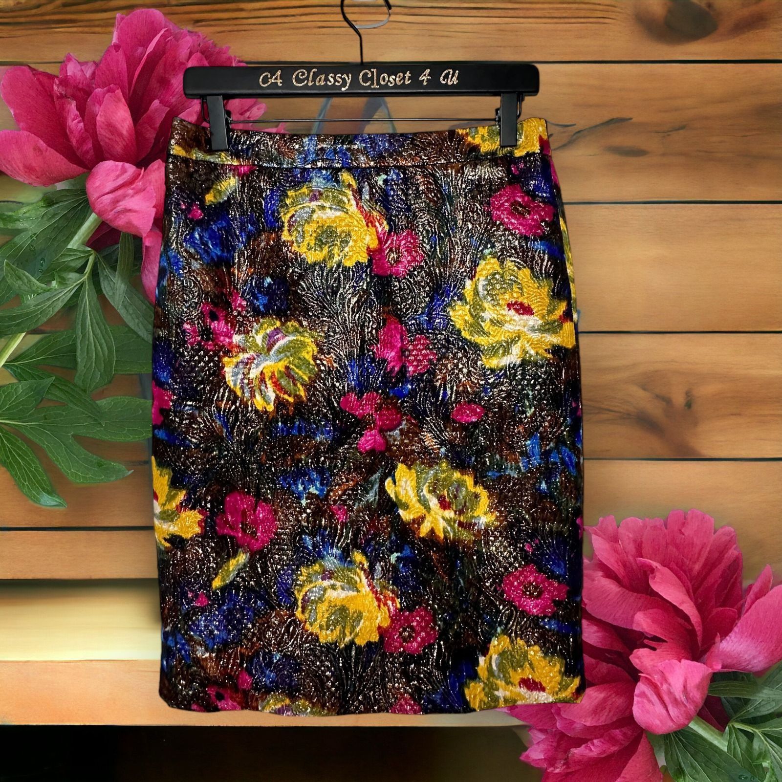 J.Crew J. Crew Silk Cotton Black Floral Metallic Textured Straight Size 27" / US 4 / IT 40 - 1 Thumbnail