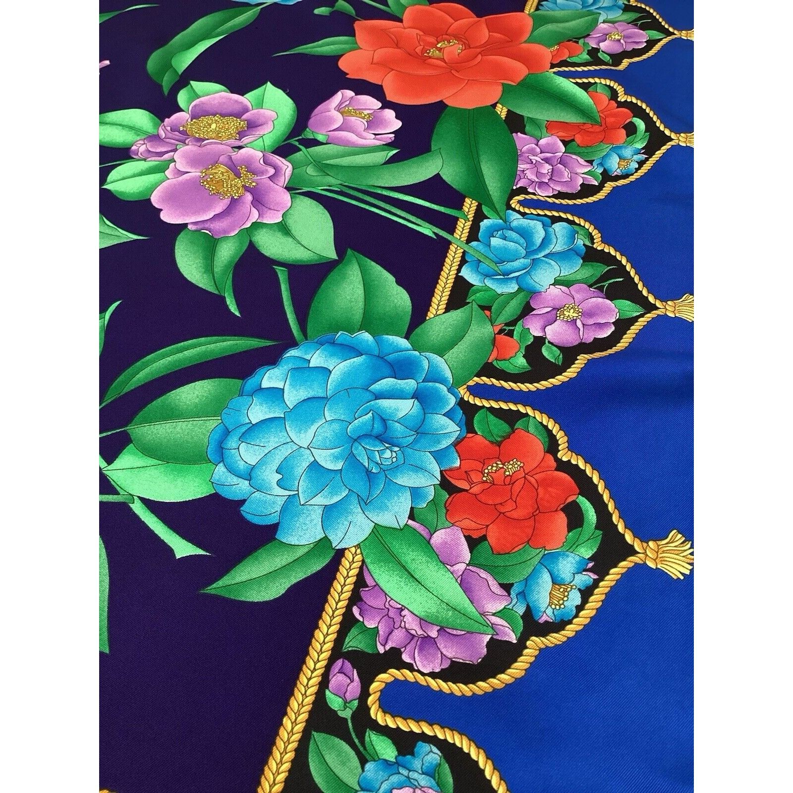Leonard Paris LEONARD PARIS Blue Floral Scarf Silk Made In Italy 35"-34.5" Size ONE SIZE - 8 Thumbnail