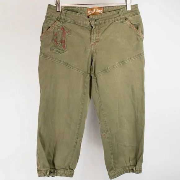 image of Galliano Army Green Logo-Patch Capris, Women's (Size 29)