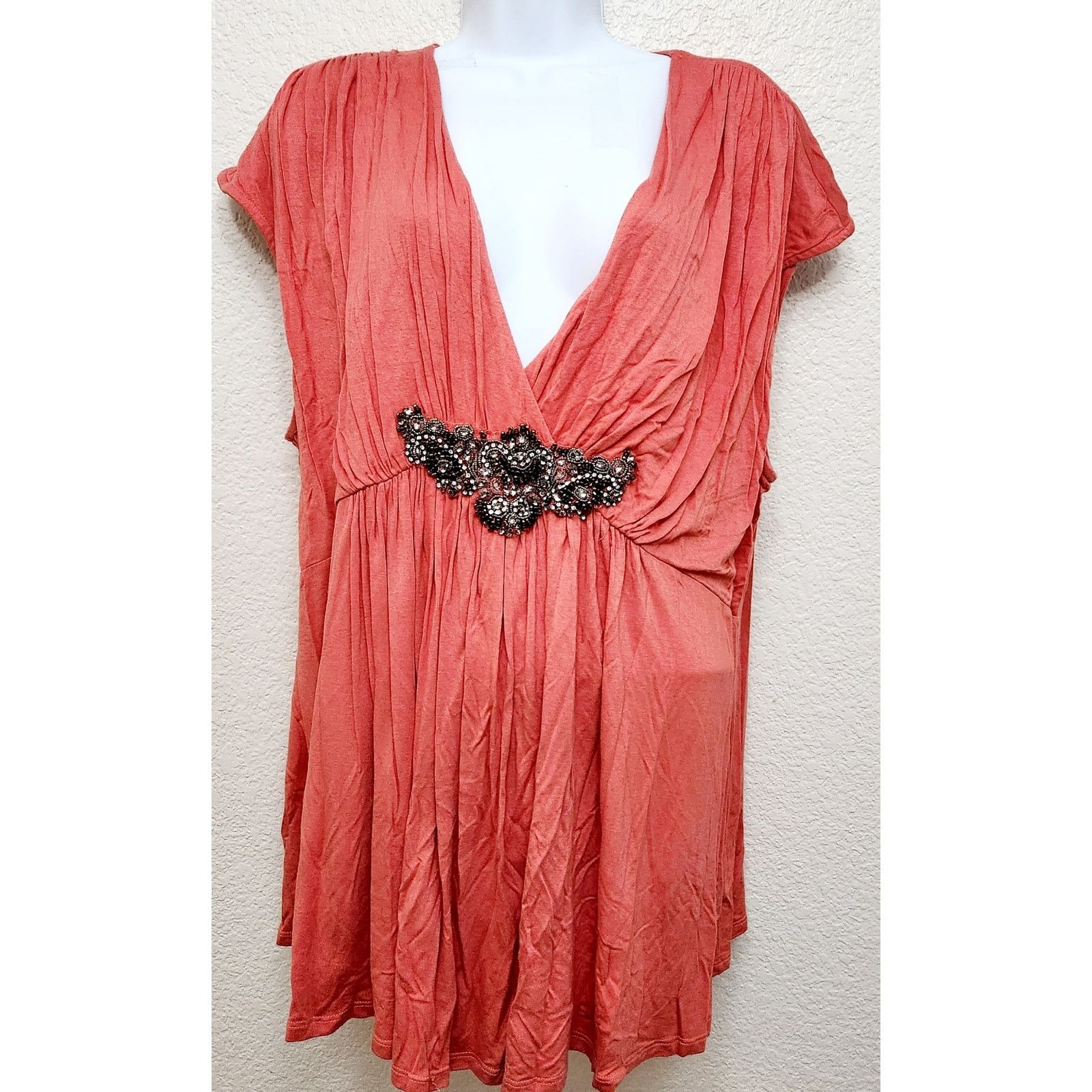 Other K. Jordan Orange Pleated Beading Bodice Top 2X Plus Size 3XL / US 20-22 - 1 Thumbnail