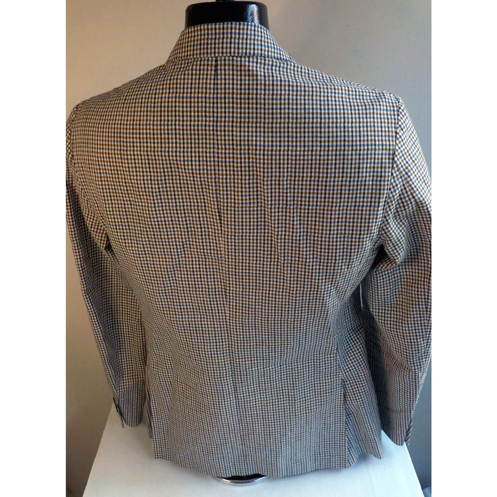 J.Crew VINTAGE J.CREW Blazer Blue Brown Ivory 40Cotton/Linen Slim 38R Men Shirt Jacket Blazer Mens Slim Check 2 Button Ludlow 80% Cotton 20% Linen Size 38R - 5 Thumbnail