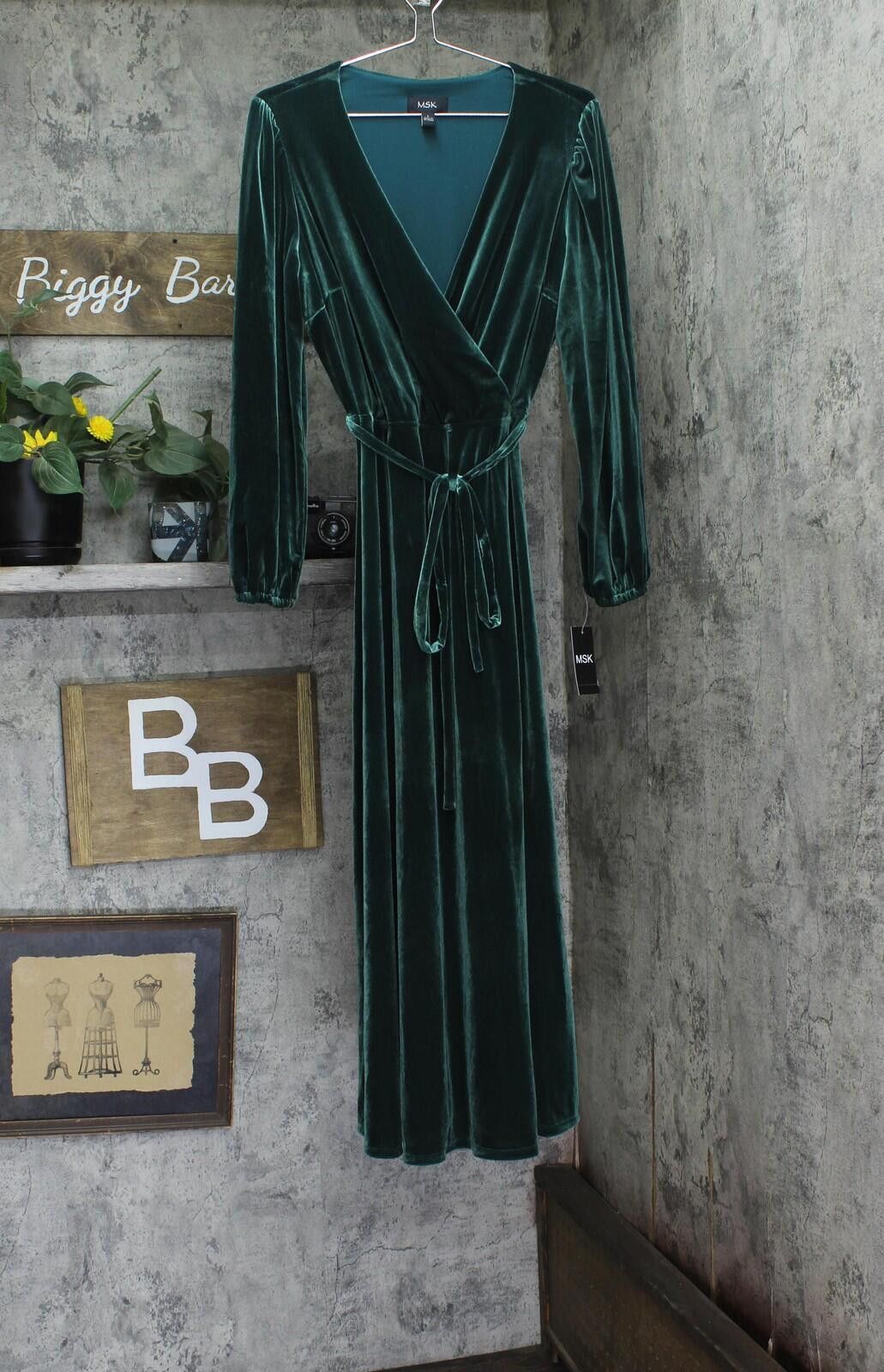 msk green dress Other Nwt Msk Waist Stretch Velvet Shift Dress Emerald Green L