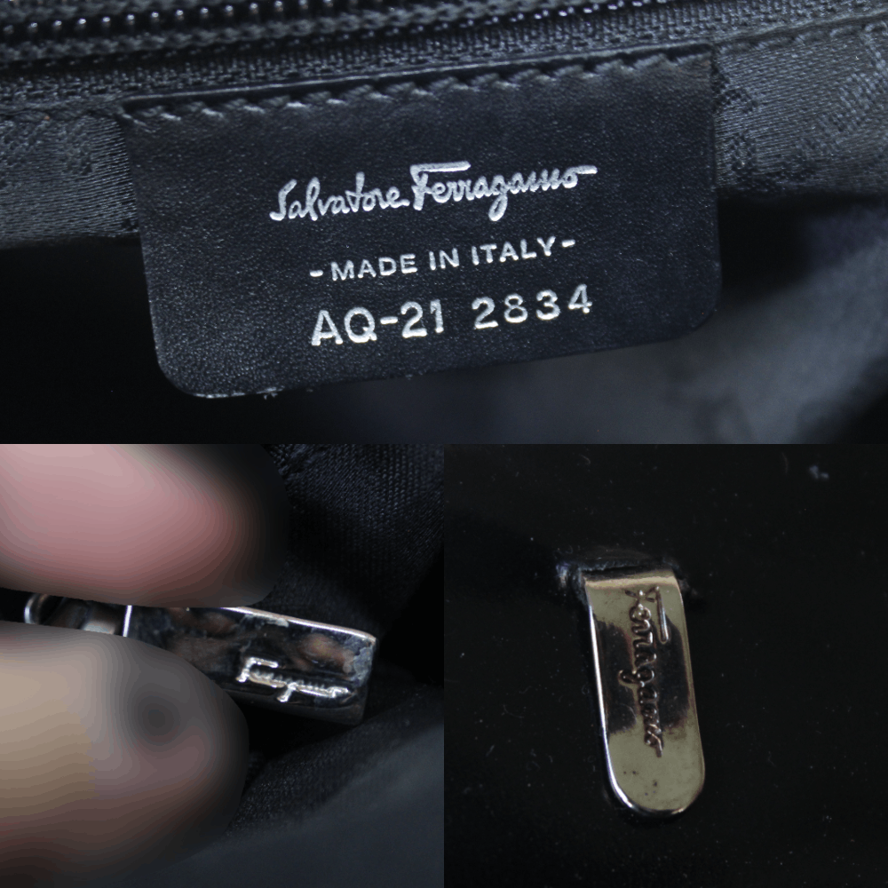 Salvatore Ferragamo 00S Logo Leather Cotton Hand Bag Vintage Size ONE SIZE - 13 Thumbnail