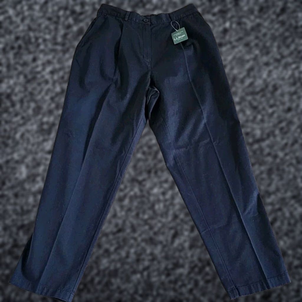 L.L.Bean Navy Blue Cotton Chino Pants Women's 12 Regular High-Rise Straight Leg Easy Care