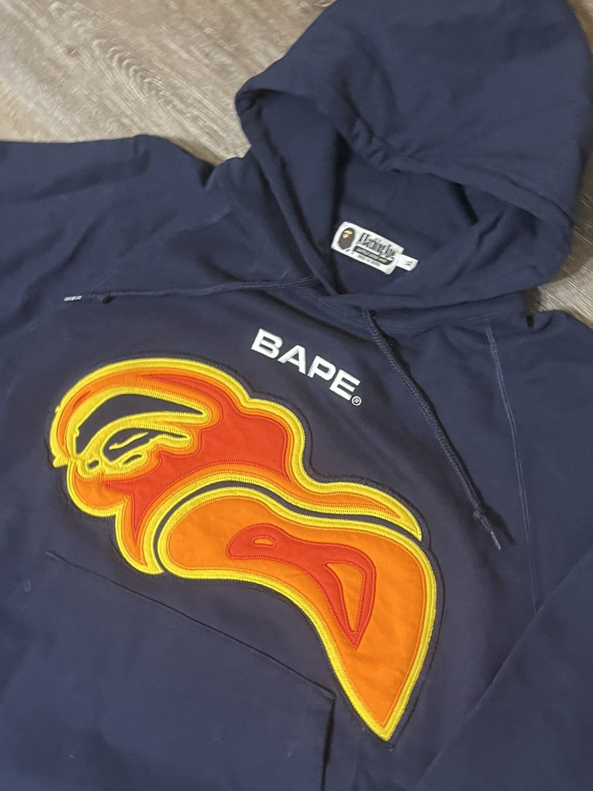 Bape Navy A Bathing Ape Relaxed Flame Head Pullover Hoodie Size US XL / EU 56 / 4 - 2 Thumbnail