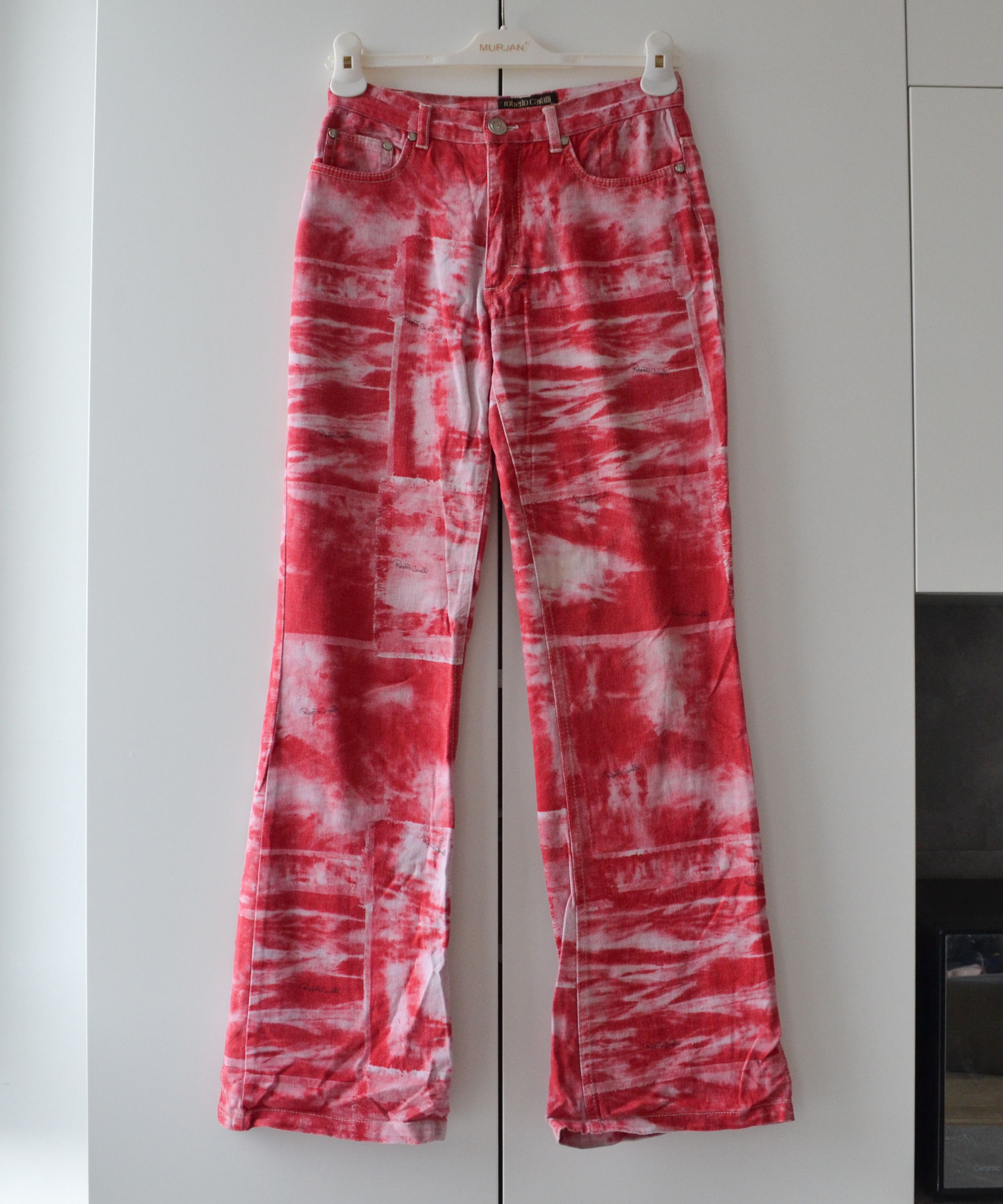 image of Just Cavalli x Roberto Cavalli Jeans Pants Print Printed Abstract Red, Women's (Size 28)